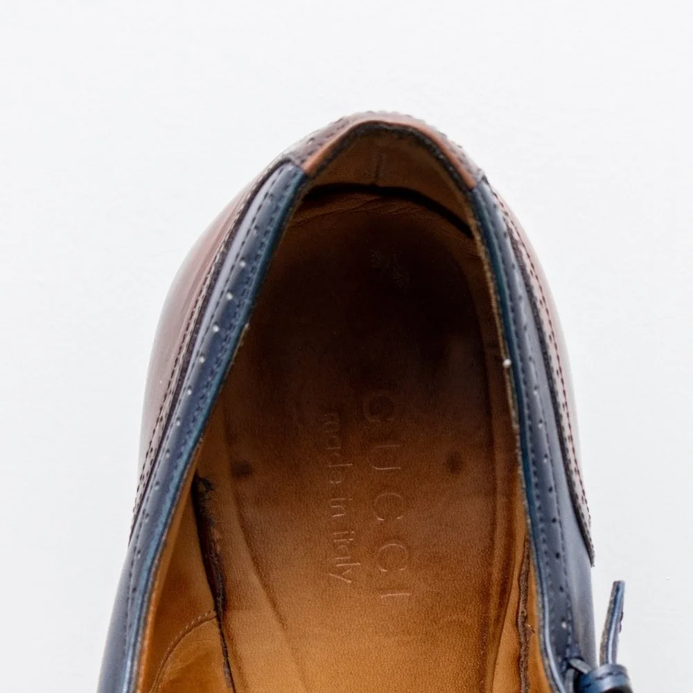 Gucci Men's 5‎ Tone Leather Monk Strap Brogue Cap Toe Dress Shoes UK 8.5 / US 9